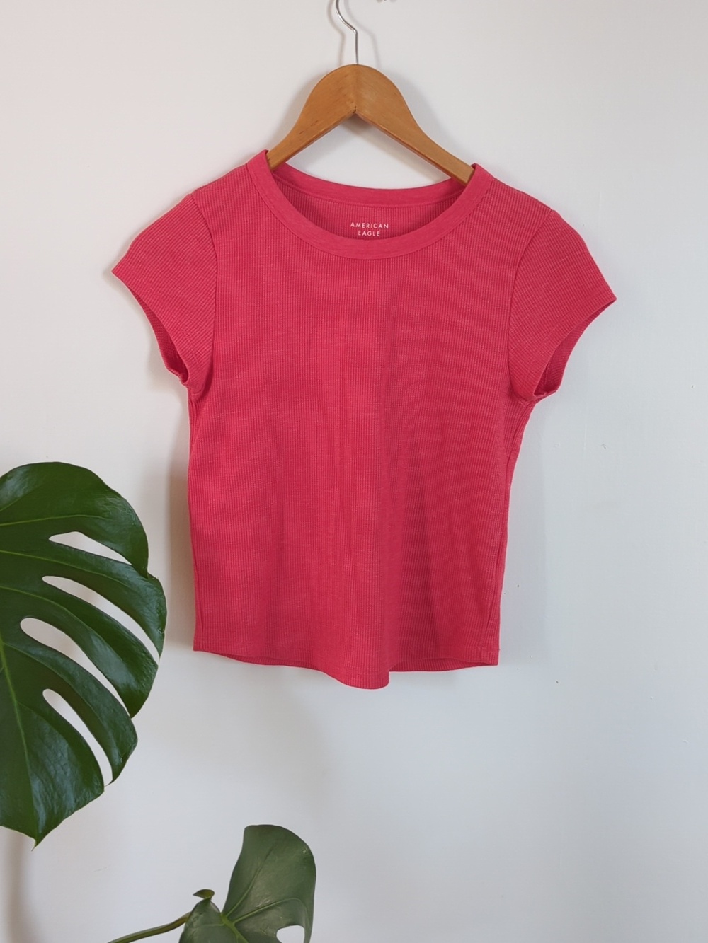 American Eagle Outfitters Red Waffle Baby Tee